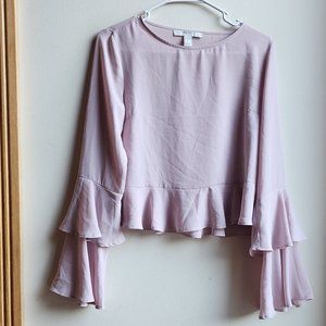 Forever 21 Pink Ruffled Scoop Neck Cropped Blouse Size Small